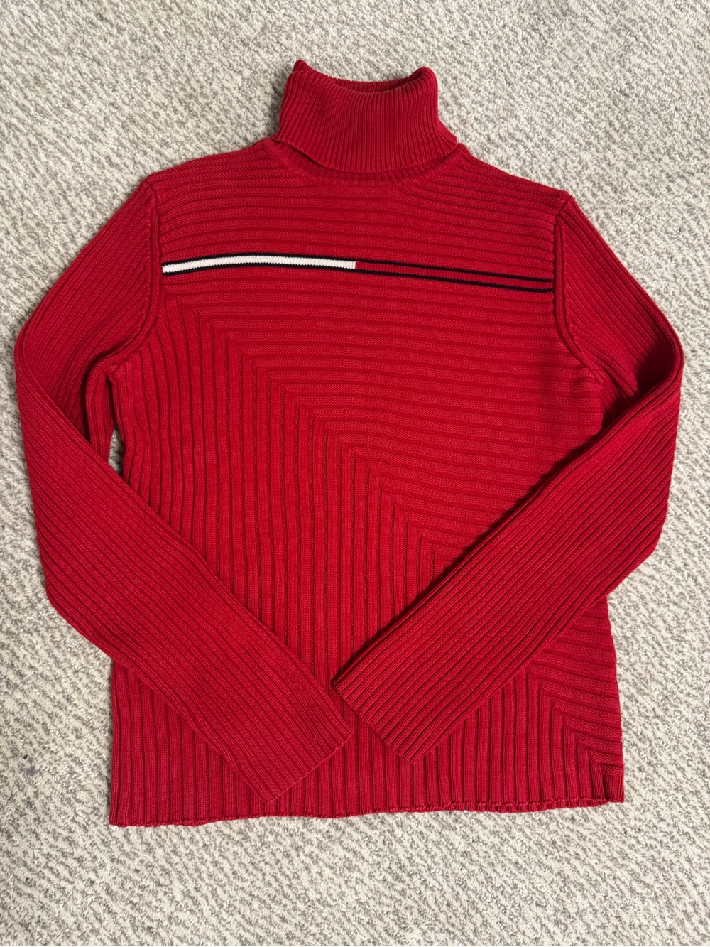 Tommy Hilfiger ‘90s Red Ribbed Turtleneck with signature stripe